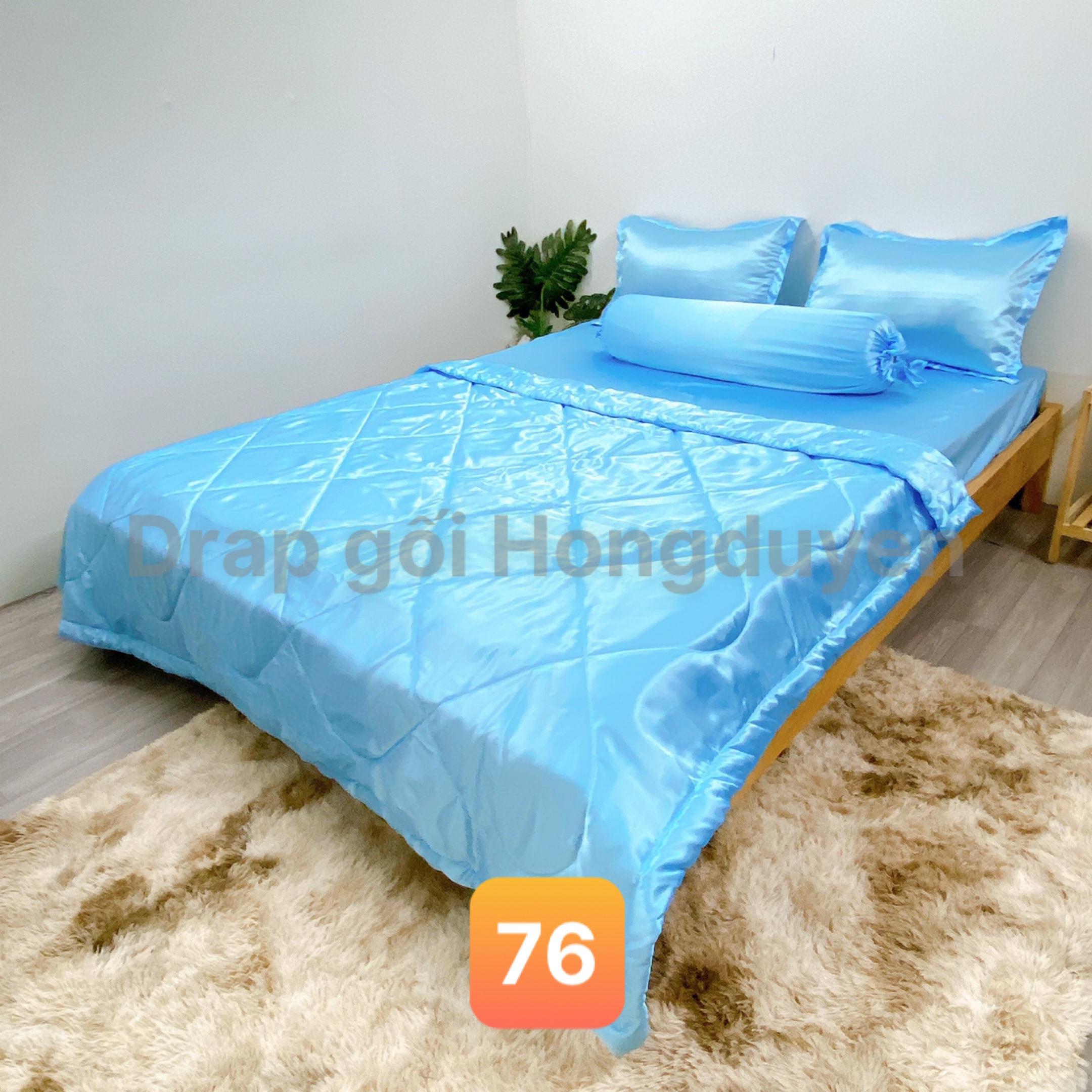 Bộ vỏ gối-ga phi bóng KO MỀN/CHĂN 1m6/1m8 trơn xanh nhạt 76. Bộ drap phi bóng 1 màu. Bộ grap phi bóng. Bộ drap phi lụa. Bộ grap phi lụa. Bộ ga phi lụa. Ga giường - drap giường - grap giường - ra giường.