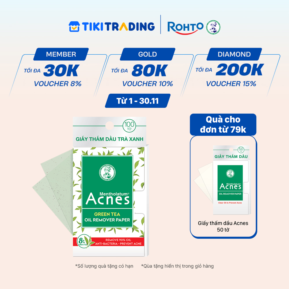Giấy thấm dầu trà xanh Acnes Oil Remover Paper Green Tea 100 tờ
