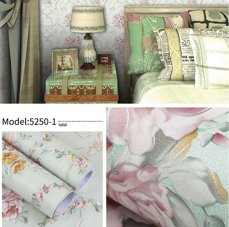 Combo 10 mét giấy dán tường, decal dán tường trang trí nhà cửa HOA CHÙM HỒNG CỔ ĐIỂN XANH khổ 45cm