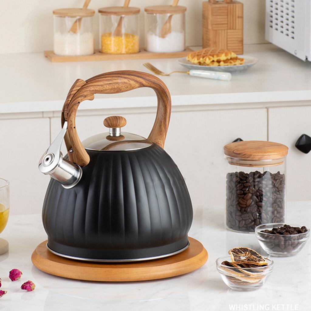 3.5L Whistling Tea Kettle Tea Pot Water Kettle Wood Pattern Handle
