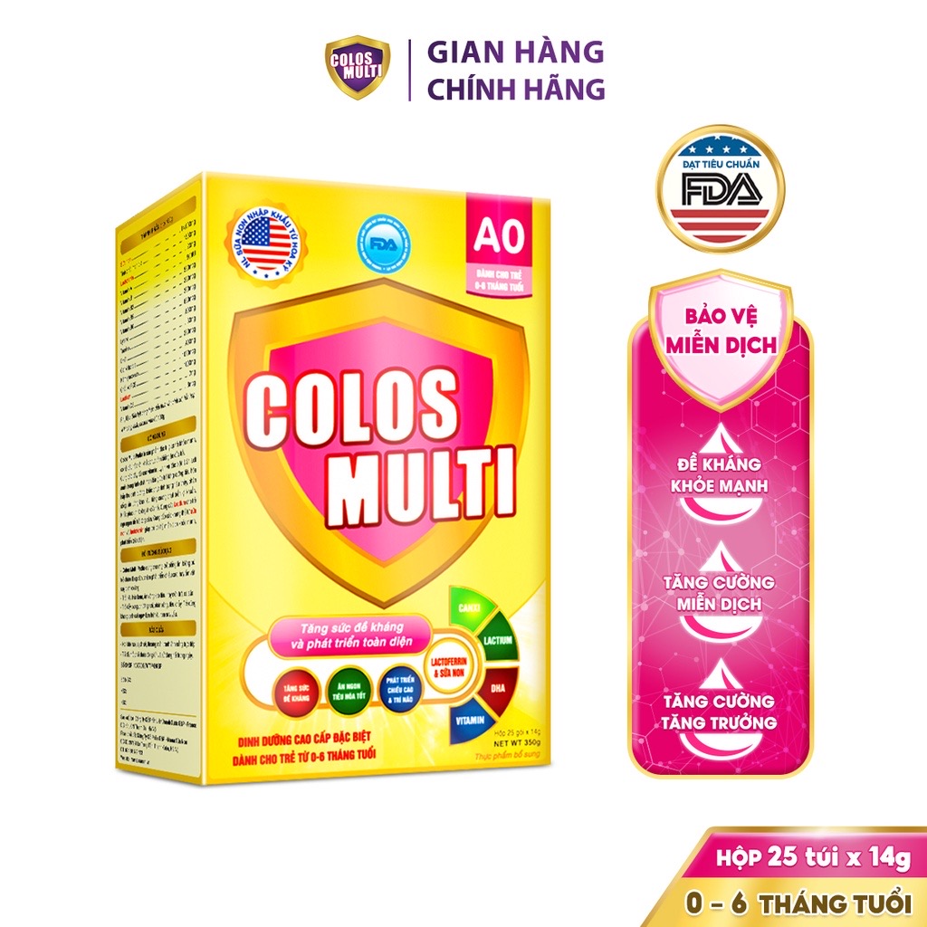 ￼ Sữa Non Colos Multi A0 hộp 25 gói x 14g hỗ trợ tăng cường sức đề kháng cho trẻ