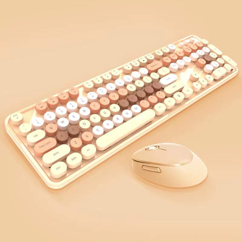 Bàn phím và chuột màu hỗn hợp trò chơi 2.4Ghz không dây Vintage Universal Bàn phím và bàn chơi game dành cho nữ