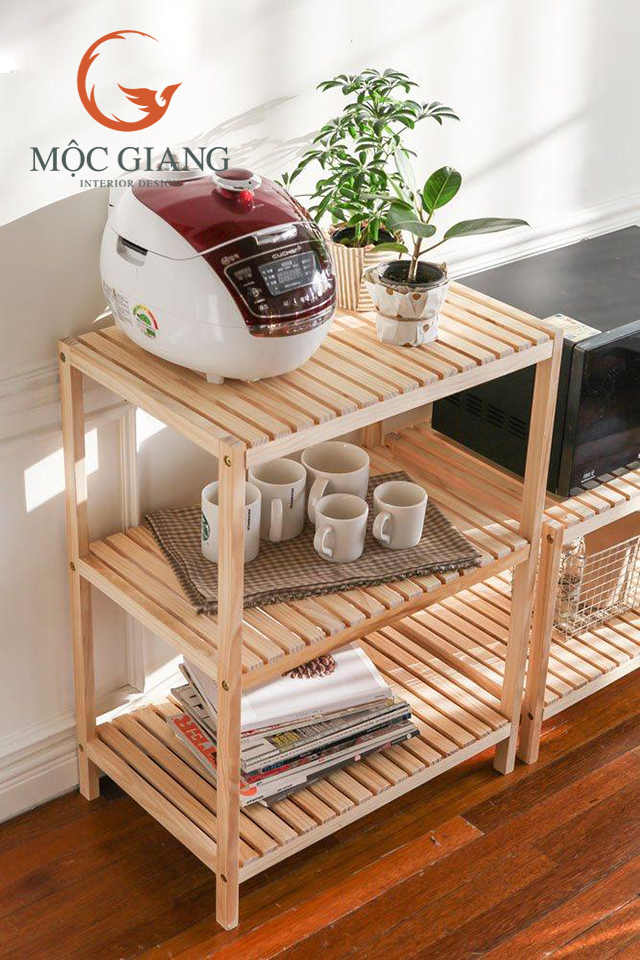 Kệ Lò Vi Sóng 3 Tầng Gỗ Thông - Kệ Gỗ Decor Trang Trí 3 Tầng - Nội Thất Mộc Giang