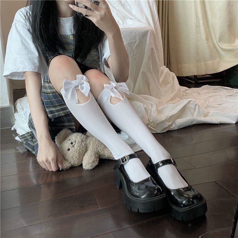 Tất, vớ bắp chân 42cm Thắt Nơ Lolita (có thể xoay mặt trước hoặc sau) thoáng mát dành cho mùa hè, cosplay Gợi Cảm Cho Nữ