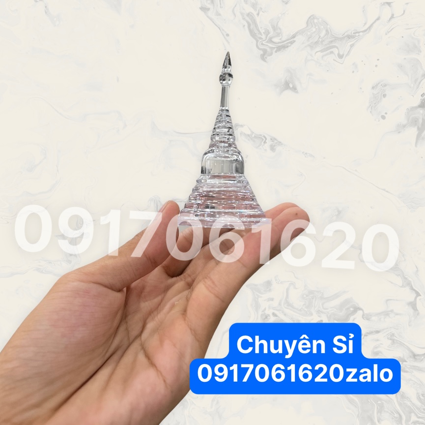Tháp XÁ LỢI PHẬT GIÁO, Đựng Hạt Xá Lợi Đặt Bàn Thờ Phật Kiểu Hình Chữ A Chất Liệu Nhựa Thuỷ Tinh - Cao 9,5Cm