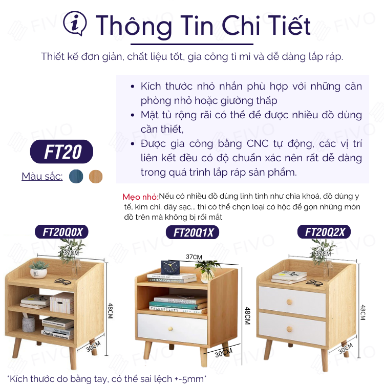 Kệ Tủ Đầu Giường Gỗ Cao Cấp FIVO FT33 Đa Dạng Mẫu Mã, Phong Cách Châu Âu Sang Trọng, Thiết Kế Hộc Tủ Tiện Lợi