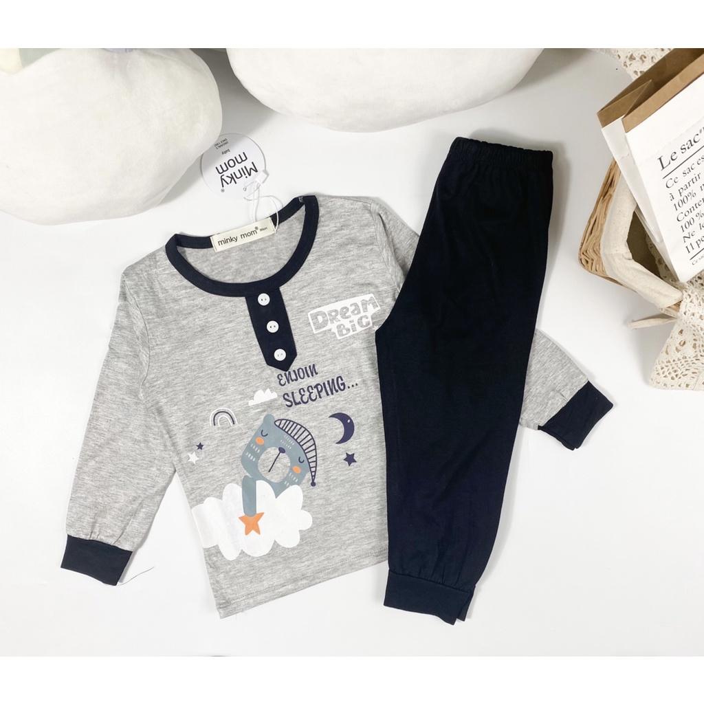 Bộ dài tay thun lạnh cổ trụ in hình Minky Mom cho bé trai bé gái từ 7-19kg