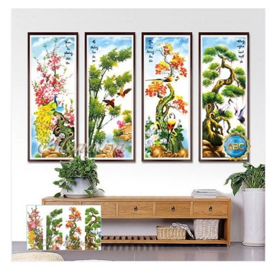 Tranh Đính Đá TỨ QUÝ TÙNG CÚC TRÚC MAI. Kích Thước: 1m21 x 75cm