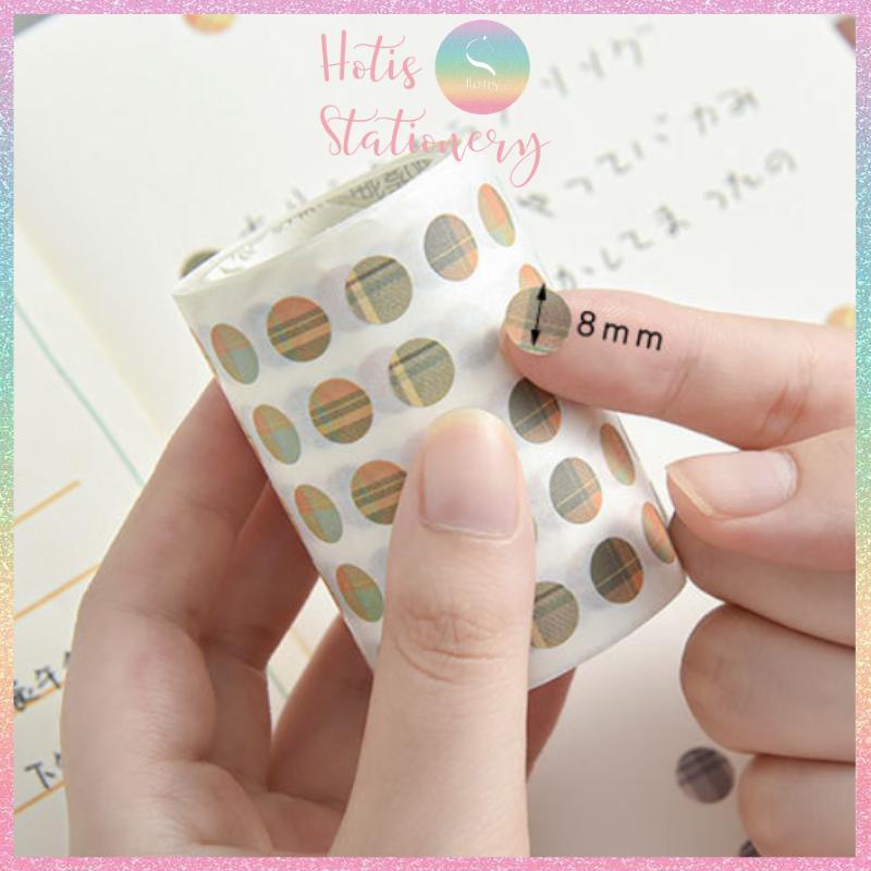 Cuộn sticker chấm tròn kẻ sọc phối màu, cuộn dài 3m trang trí sổ, bullet journal