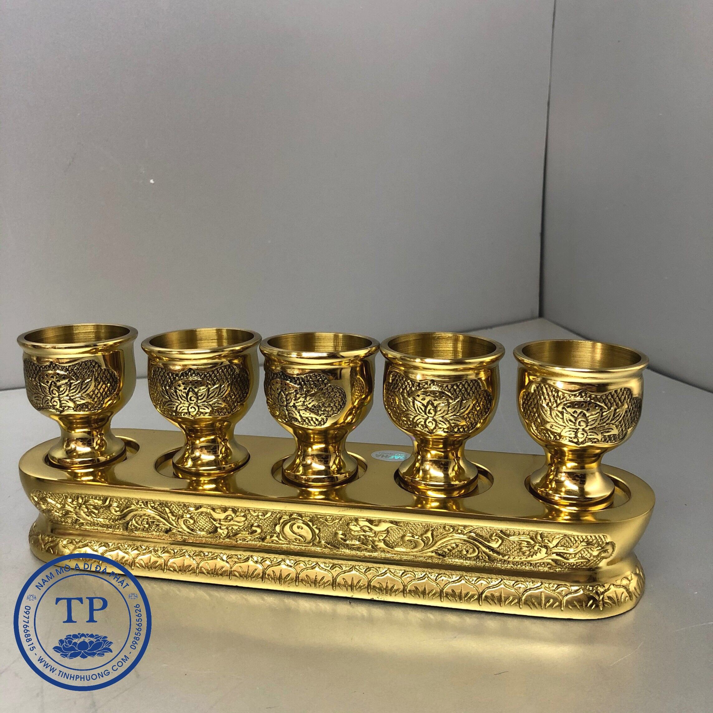Bộ cúng nước bằng đồng vàng 5 ly KH18512