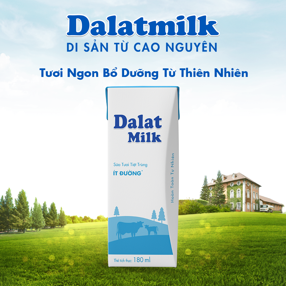 Thùng 48 hộp sữa tươi tiệt trùng ít đường Dalatmilk 180ml