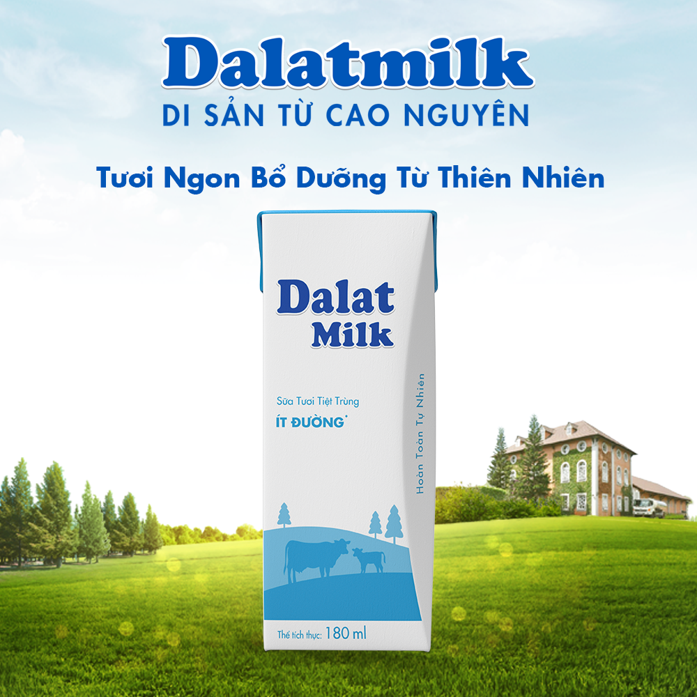 Thùng 48 hộp sữa tươi tiệt trùng ít đường Dalatmilk 180ml (180ml x 48)