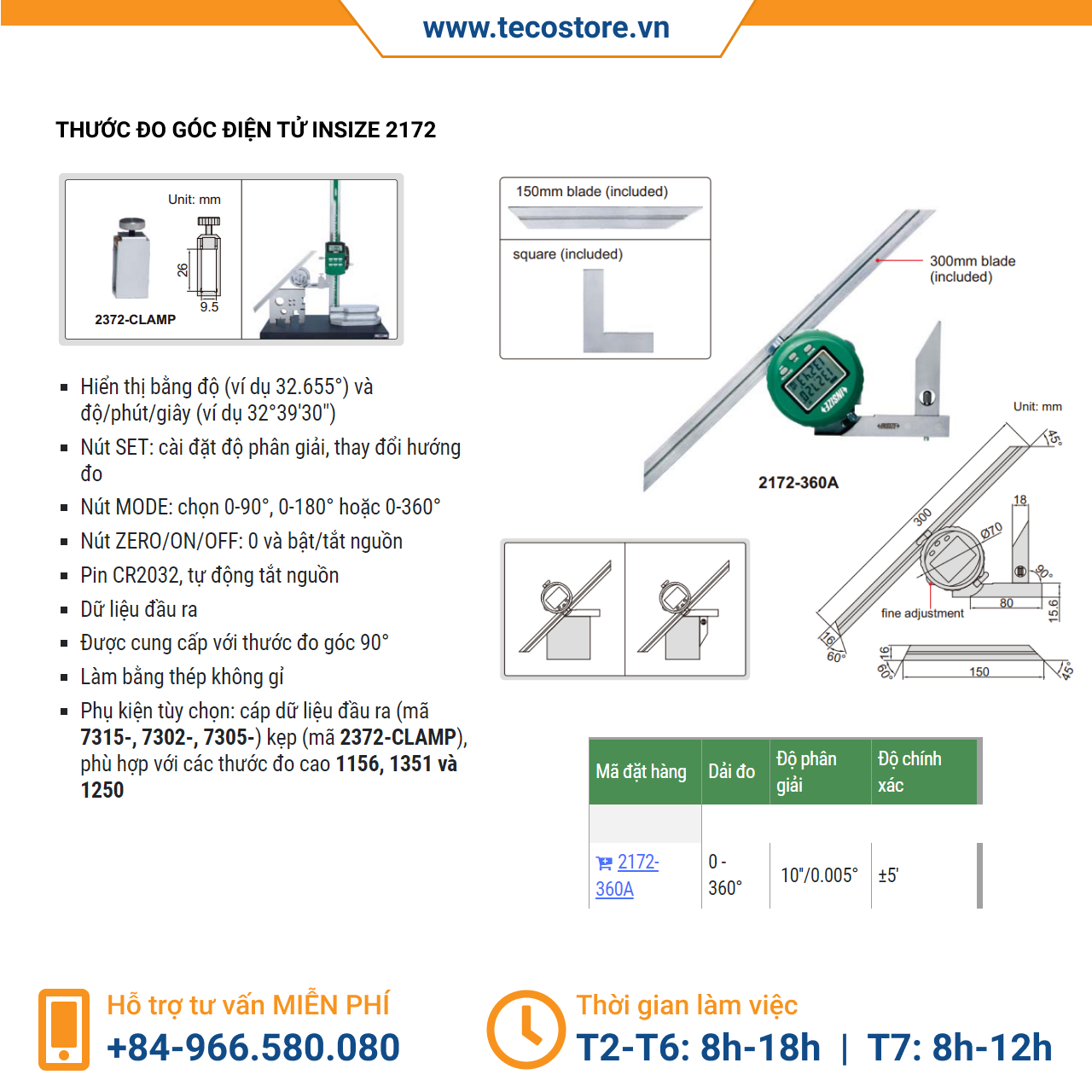 Thước đo góc điện tử Insize 2172