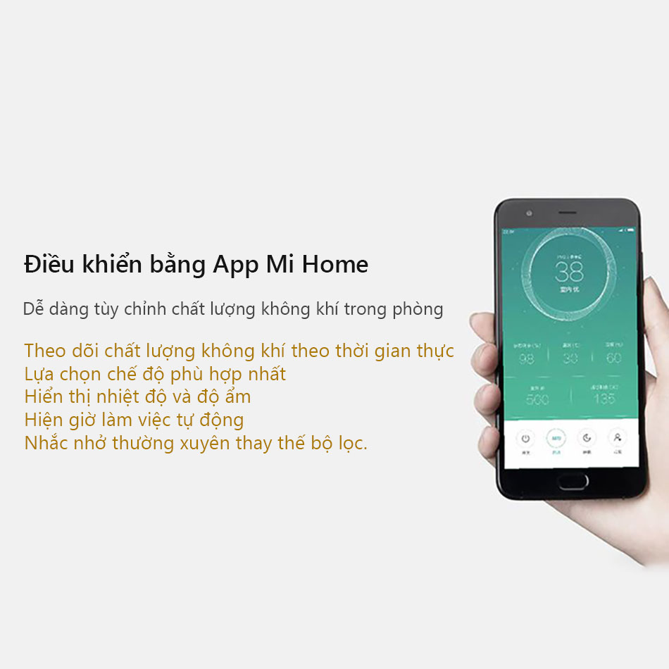 Máy lọc không khí XIAOMI AIR PURIFIER 2S kháng khuẩn lõi lọc hepa kết nối qua app cảnh báo nồng độ bụi - Hàng nhập khẩu