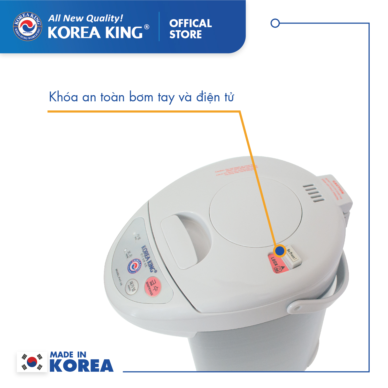 Bình thủy điện Korea King PHT-30 (điện áp 220v/50Hz, công suất 750W, dung tích: 3.0L) - Hàng chính hãng