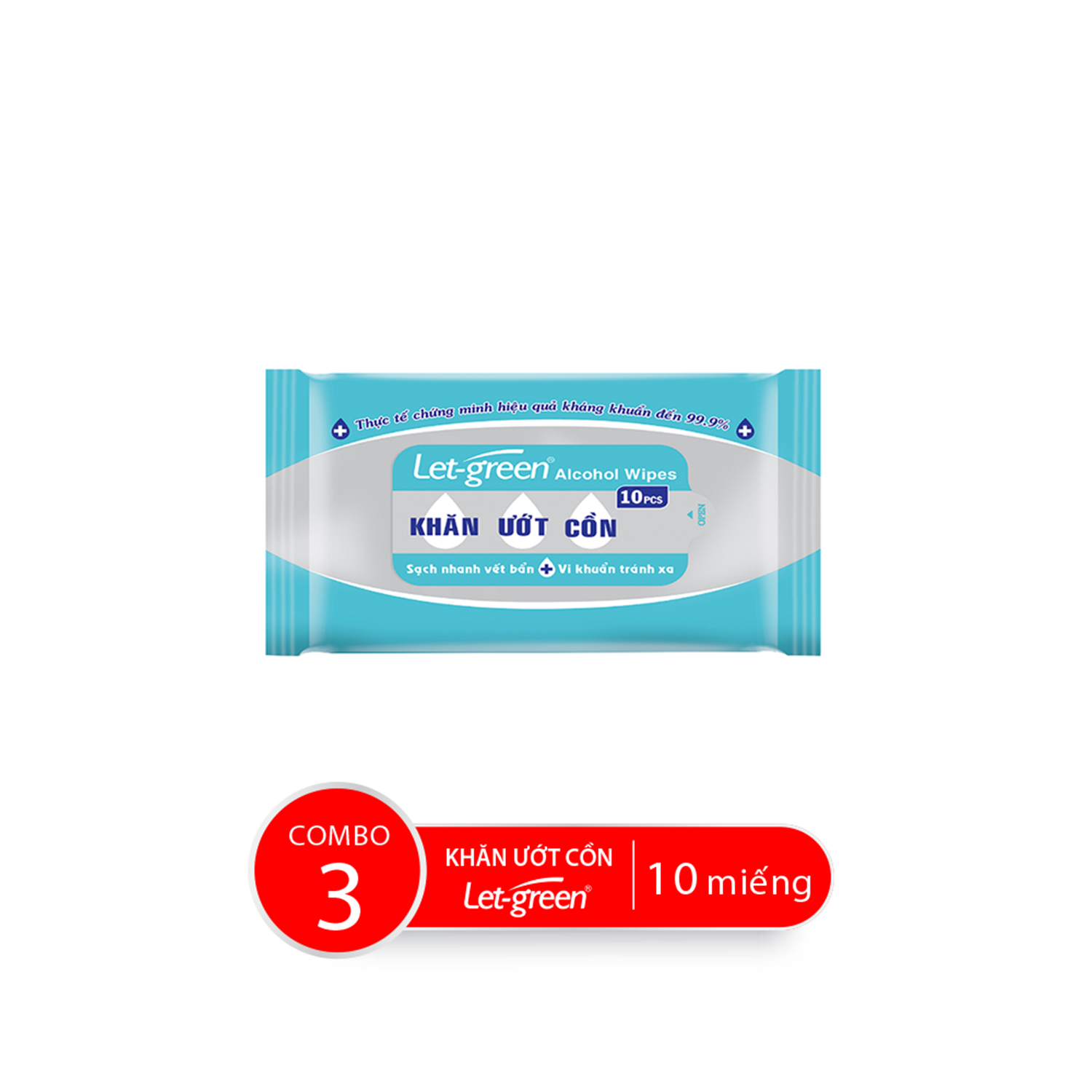 Combo Khăn Ướt Cồn LET-GREEN Diệt Khuẩn 10 Miếng/Gói