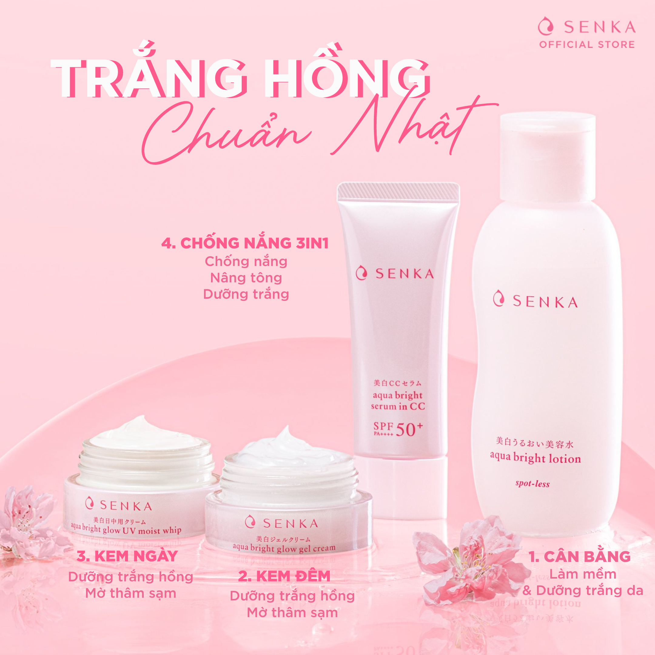 [HOT DEAL] Kem chống nắng Nhật Nâng Tông Dưỡng Trắng 3IN1 Cho Da Khô - Không Gây Mụn SENKA AQUA BRIGHT CC in Serum 40g