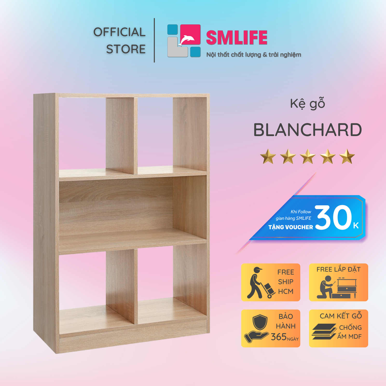 Giá đỡ sách gỗ thiết kế hiện đại SMLIFE Blanchard