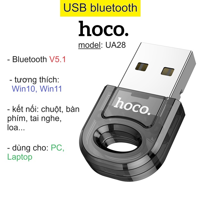 Usb bluetooth thiết bị tạo bluetooth cho máy tính Hoco UA28 bluetooth V5.1 _ Hàng chính hãng