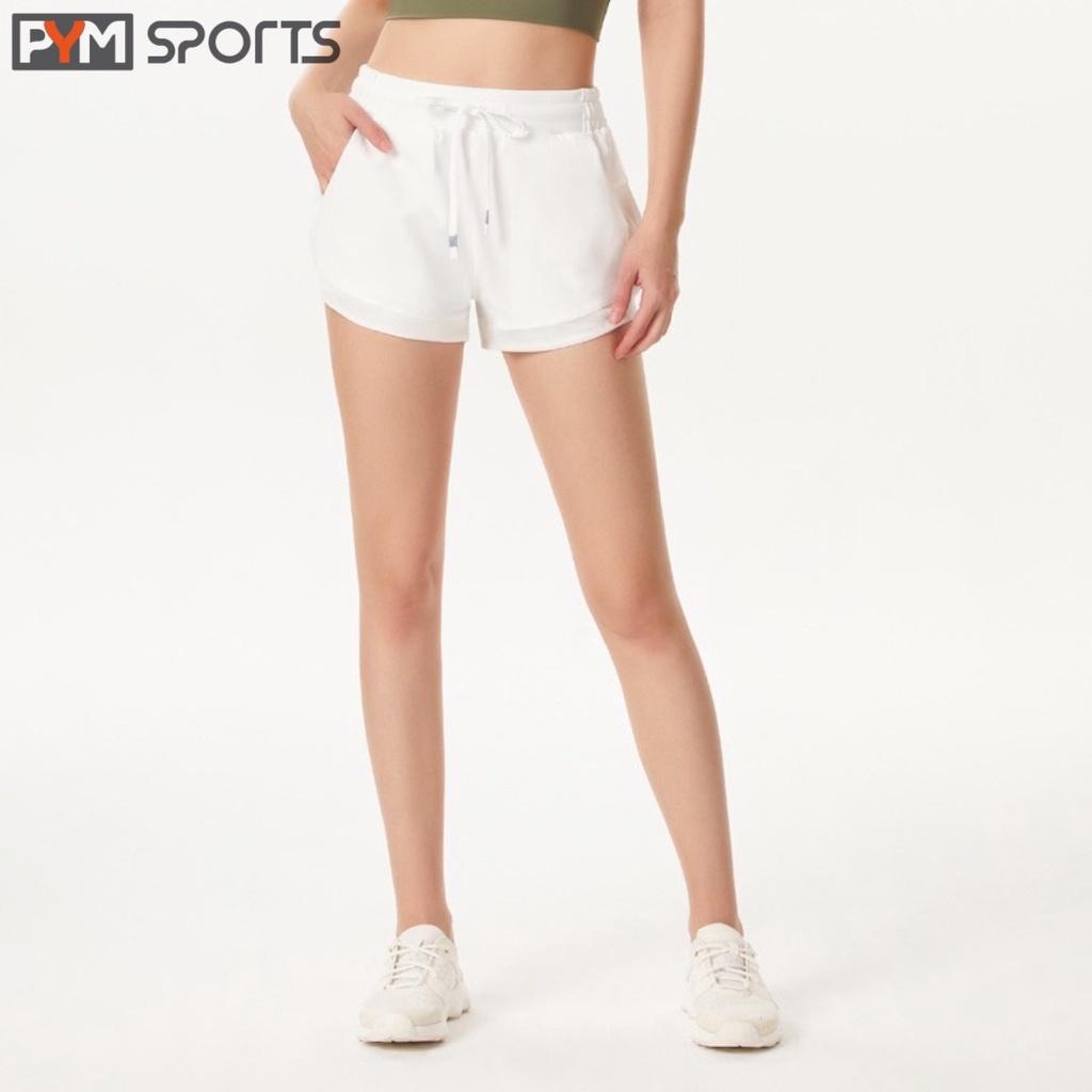 Quần đùi short PYMSPORT - PYMQT008 tập gym, tập yoga, tập thể thao 1 lớp, cạp chun, 4 màu đen, trắng, tím, xanh