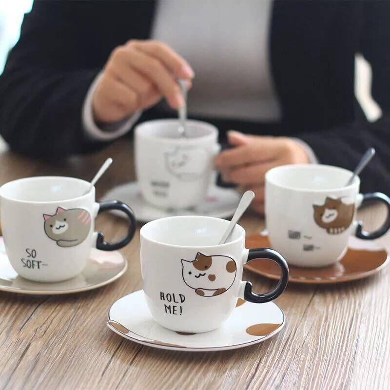 Cốc sứ cao cấp hình mèo, thiết kế dễ thương pha trà, cafe 230ml