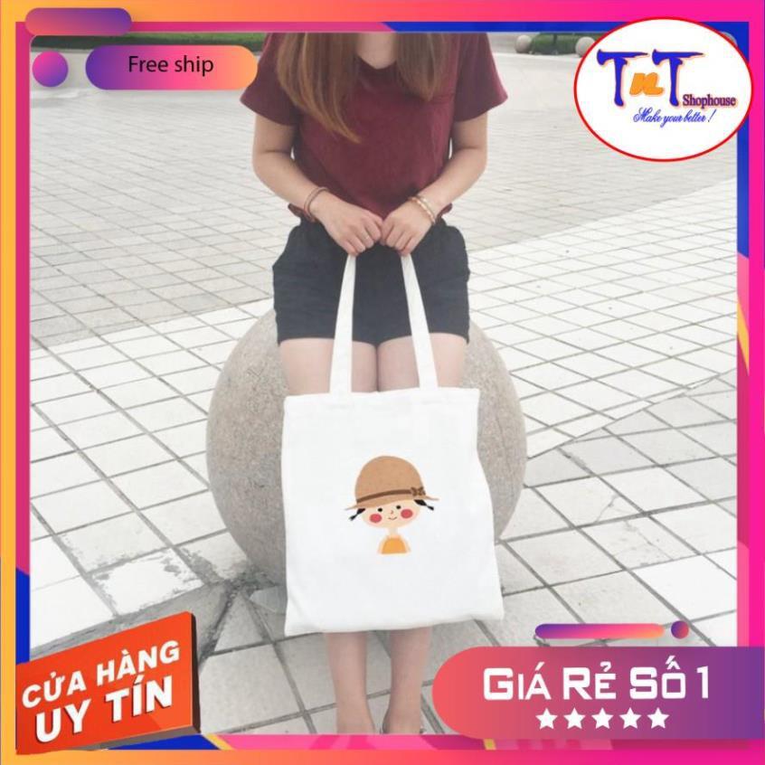 TT05 Túi tote ️ Túi vải Canvas đeo vai phong cách Ulzzang, vải bố form Unisex Vintage