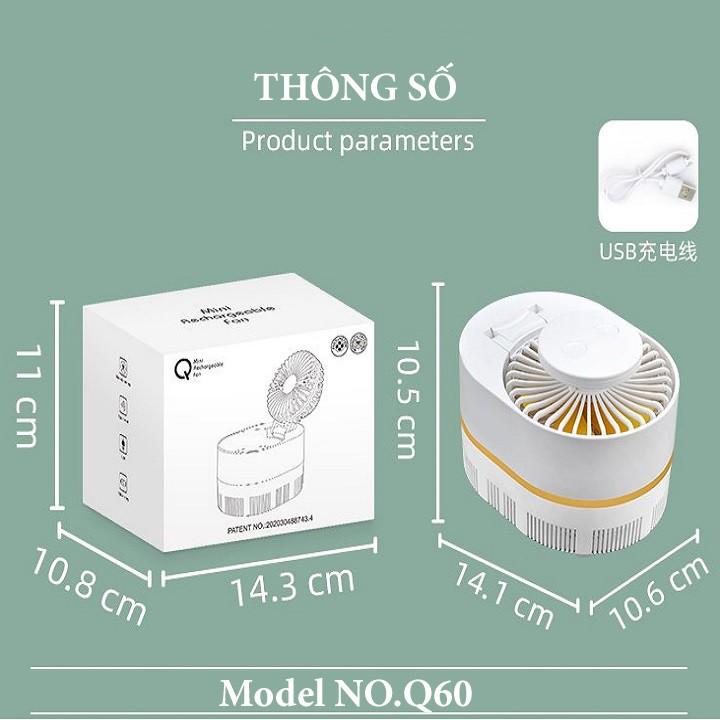 Quạt mini, quạt tích điện để bàn gấp gọn 3 trong1 NO.Q60 kiêm đèn ngủ, máy bắt muỗi tiện lợi