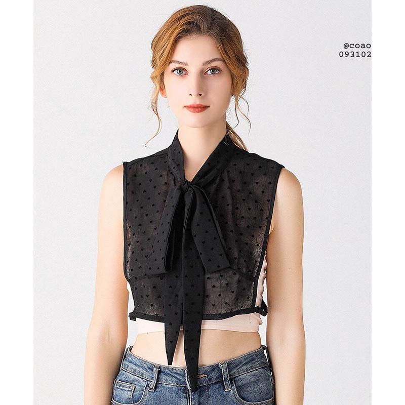 Cổ áo rời thắt nơ, màu đen, thêu trái tim cho nữ phối đồ công sở, đi chơi tạo kiểu cổ áo thời trang - Mã AO83