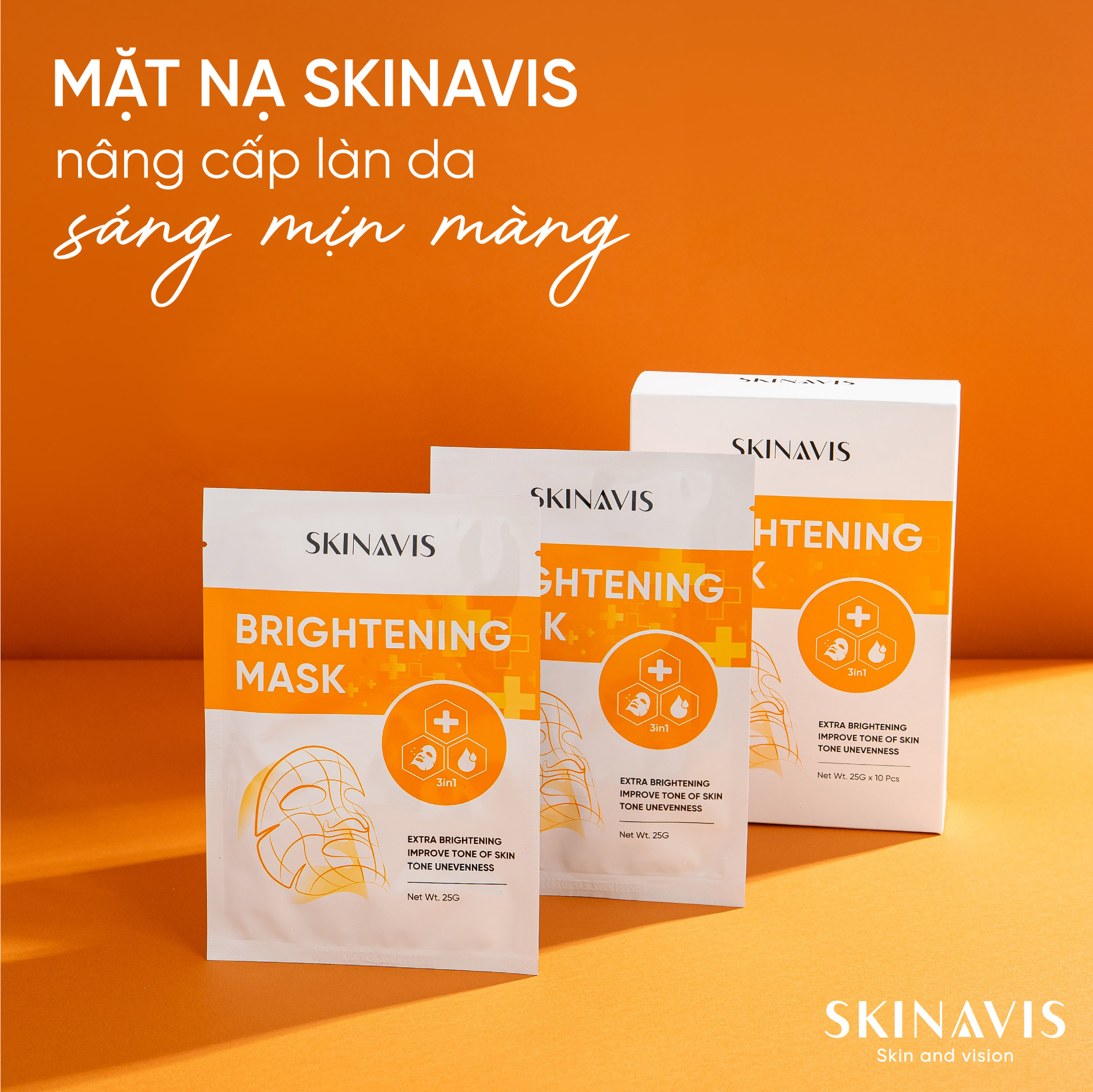 Mặt nạ cấp ẩm trắng da mờ thâm Skinavis Brightening Mask - 10 miếng