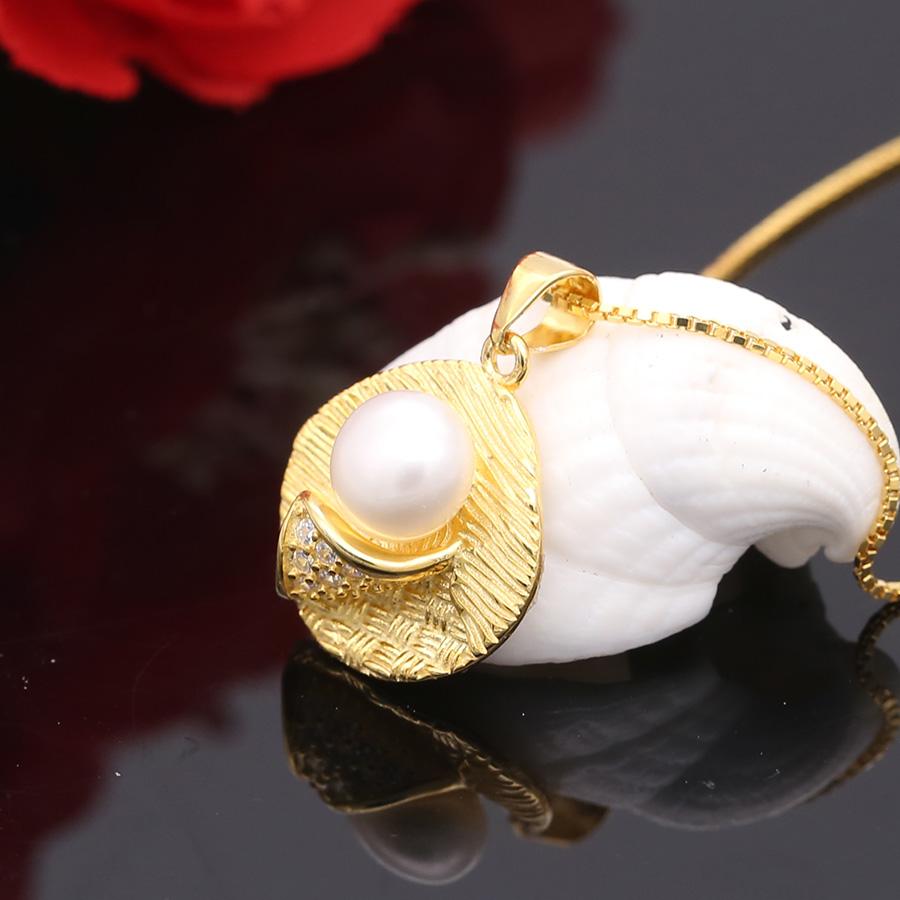 Dây Chuyền Bạc Ngọc Trai Lá Vàng M-1534  Bảo Ngọc Jewelry 