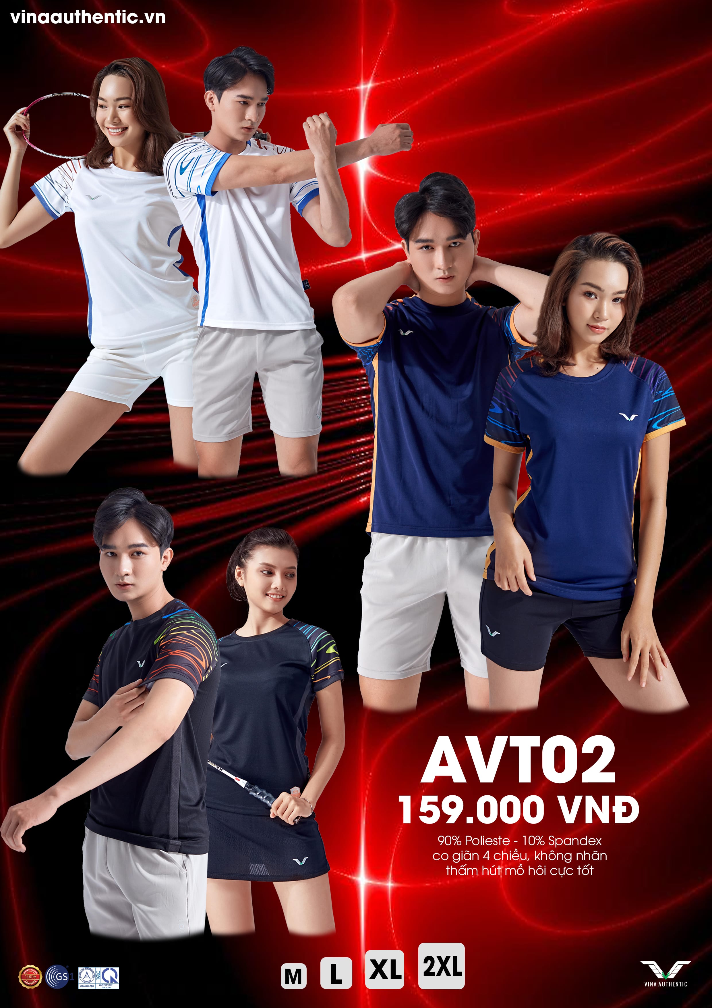 ÁO THỂ THAO NỮ VNT02 VINA AUTHENTIC CAO CẤP, CHẤT LƯỢNG, FORM CHUẨNT02