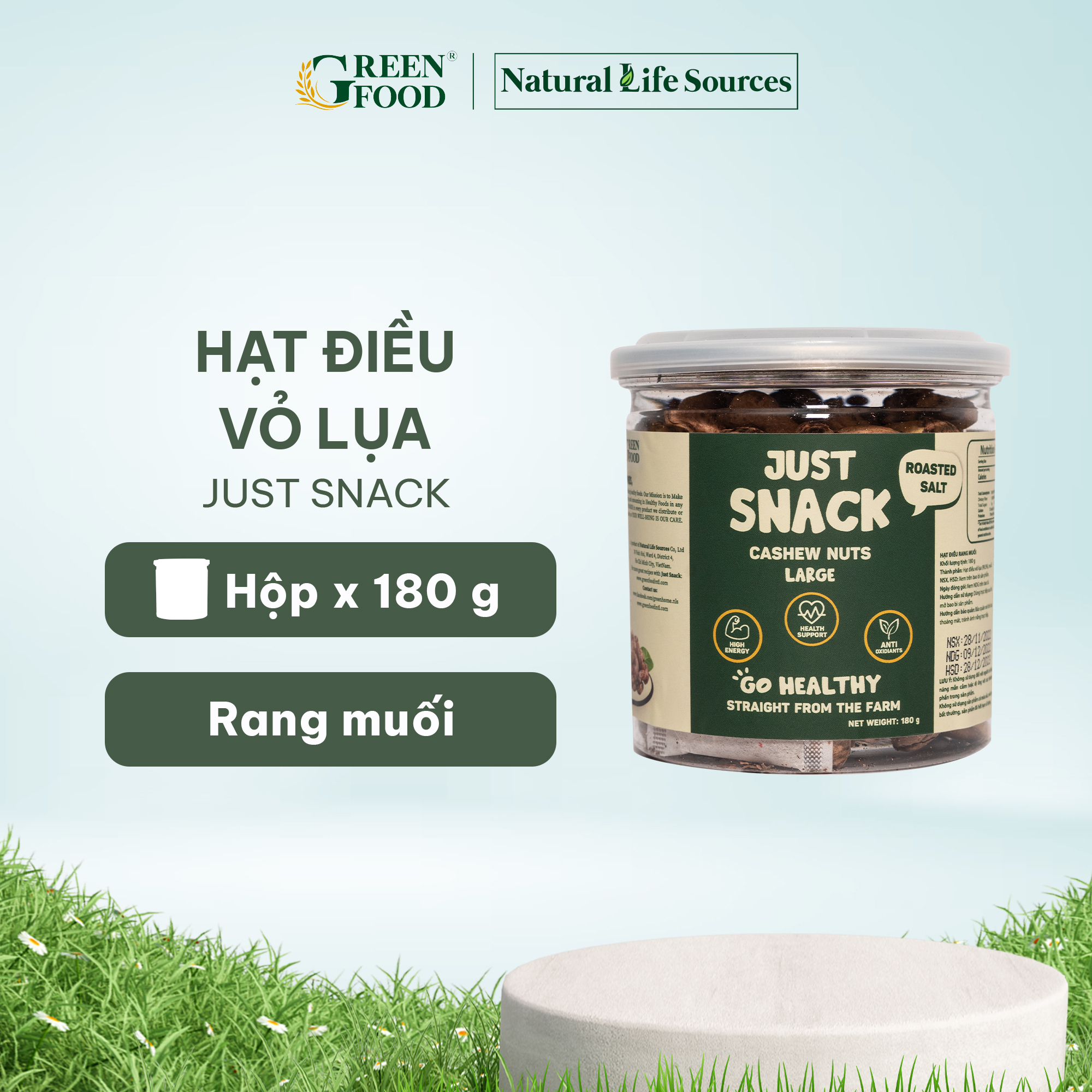 Hạt điều vỏ lụa rang muối Just Snack - 180g