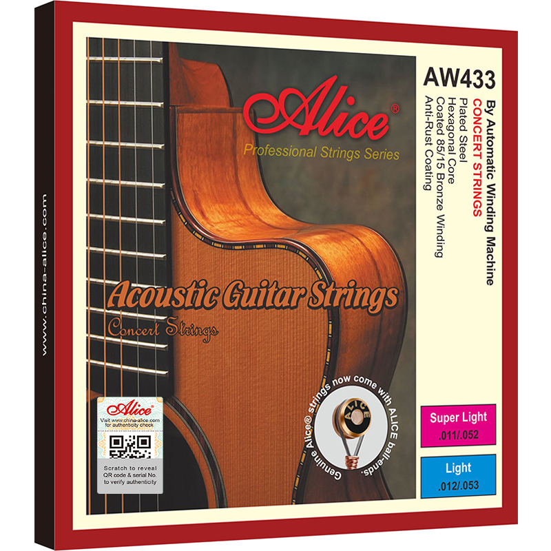 Bộ dây đàn Guitar Acoustic/ Acoustic Guitar String Set - Alice AW433 - Plated Steel Plain String, 85/15 Bronze Winding, Anti-Rust Coating - Hàng chính hãng