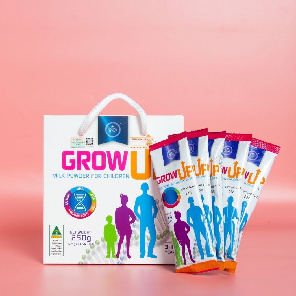 Combo 2 Hộp Sữa Bột Hoàng Gia Úc Royal Ausnz GROW UP MILK POWDER Hỗ Trợ Phát Triển Cho Trẻ Từ 3-14 Tuổi (Hộp 10 Gói)