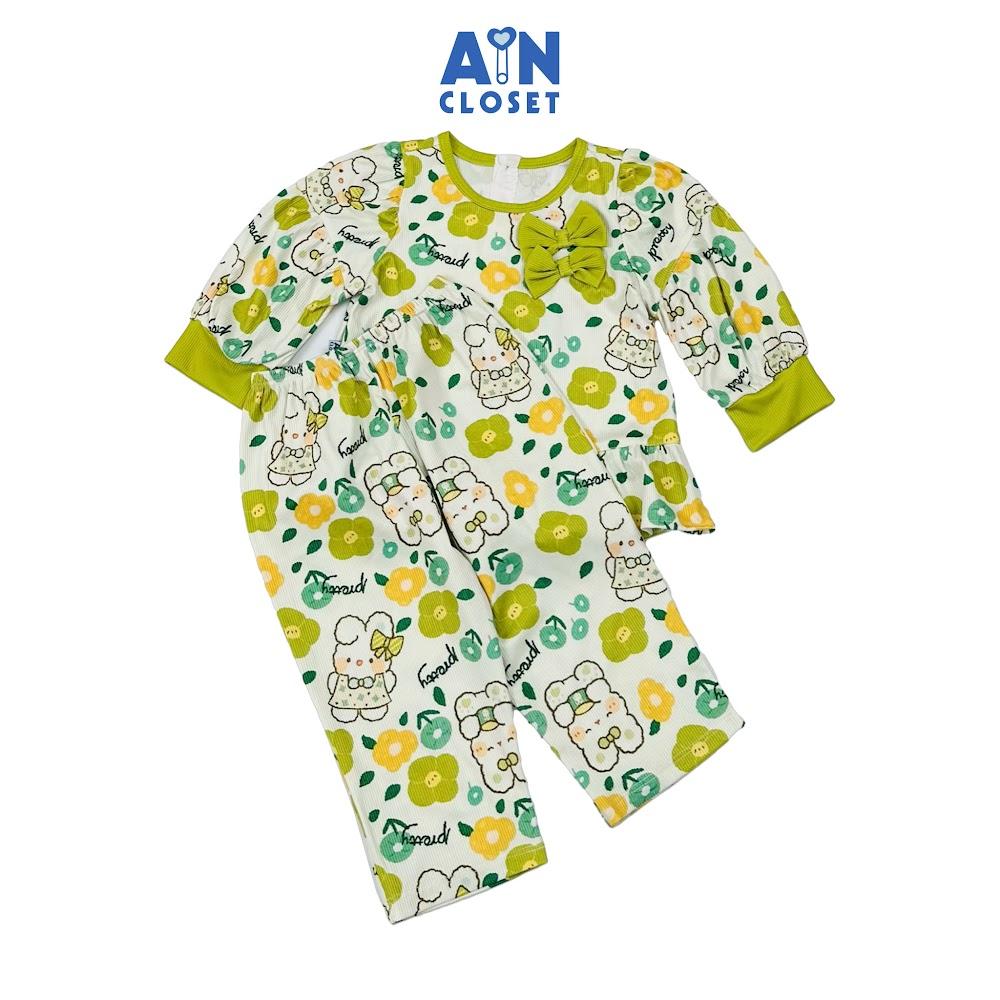 Bộ quần áo Dài bé gái họa tiết Thỏ Hoa Xanh Thun cotton - AICDBGAW0TVM - AIN Closet