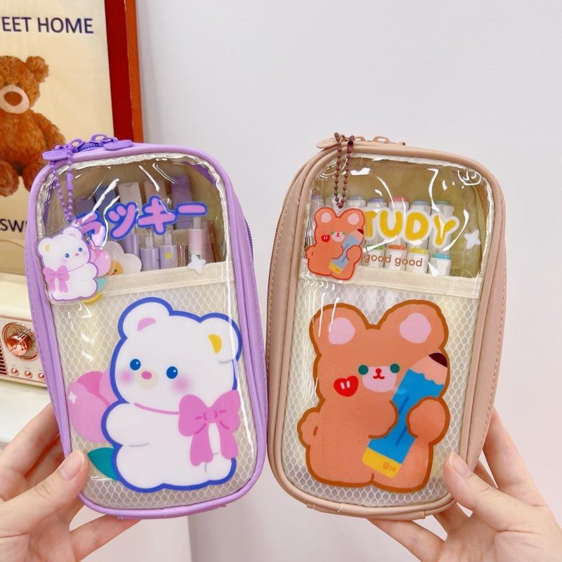 Túi Đựng Bút Bằng PVC Trong Suốt Họa Tiết Hoạt Hình Nhật Bản Dễ Thương Cho Bé Gái Ốp