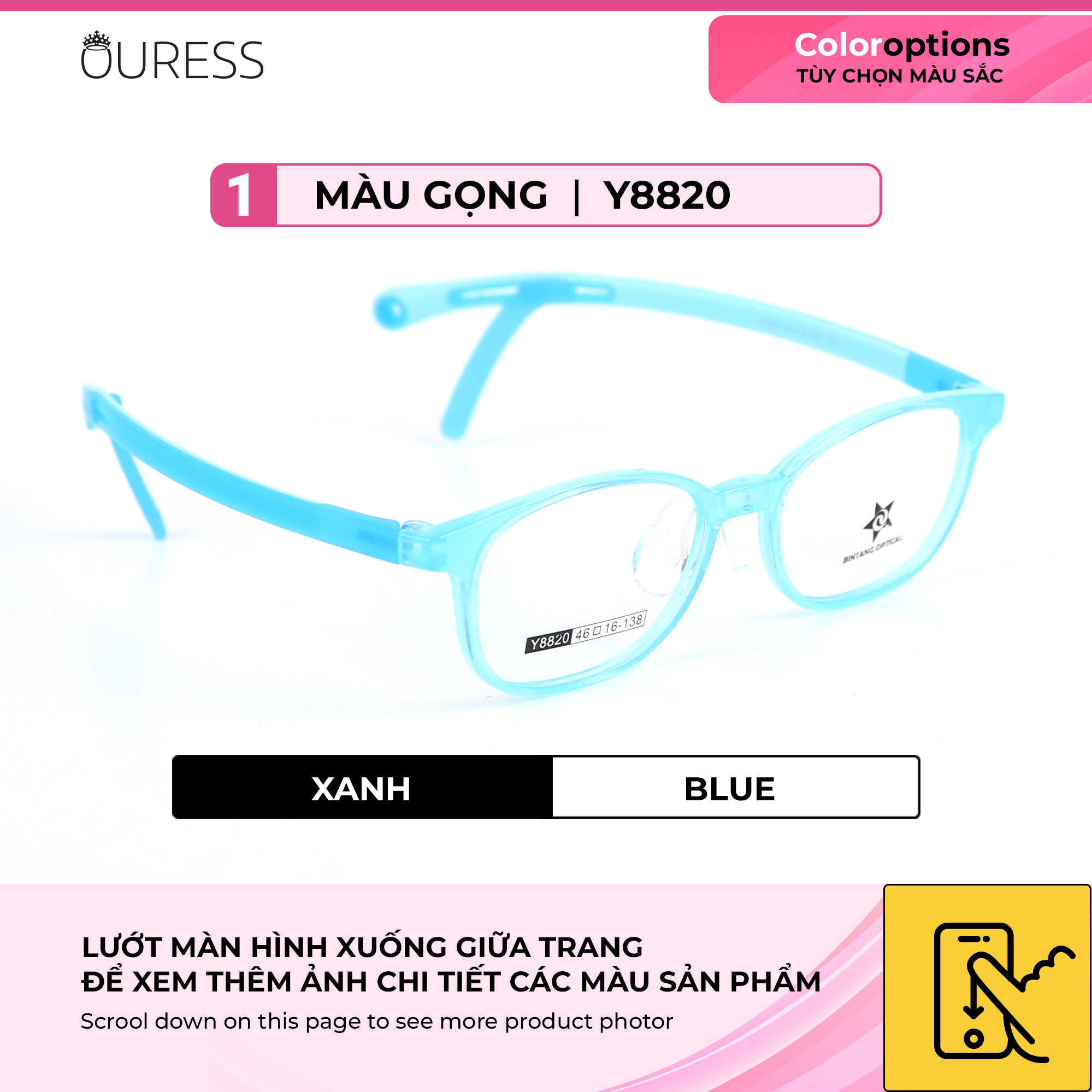 Gọng kính nhựa thời trang trẻ em unisex siêu nhẹ siêu bền OURESS Y8820