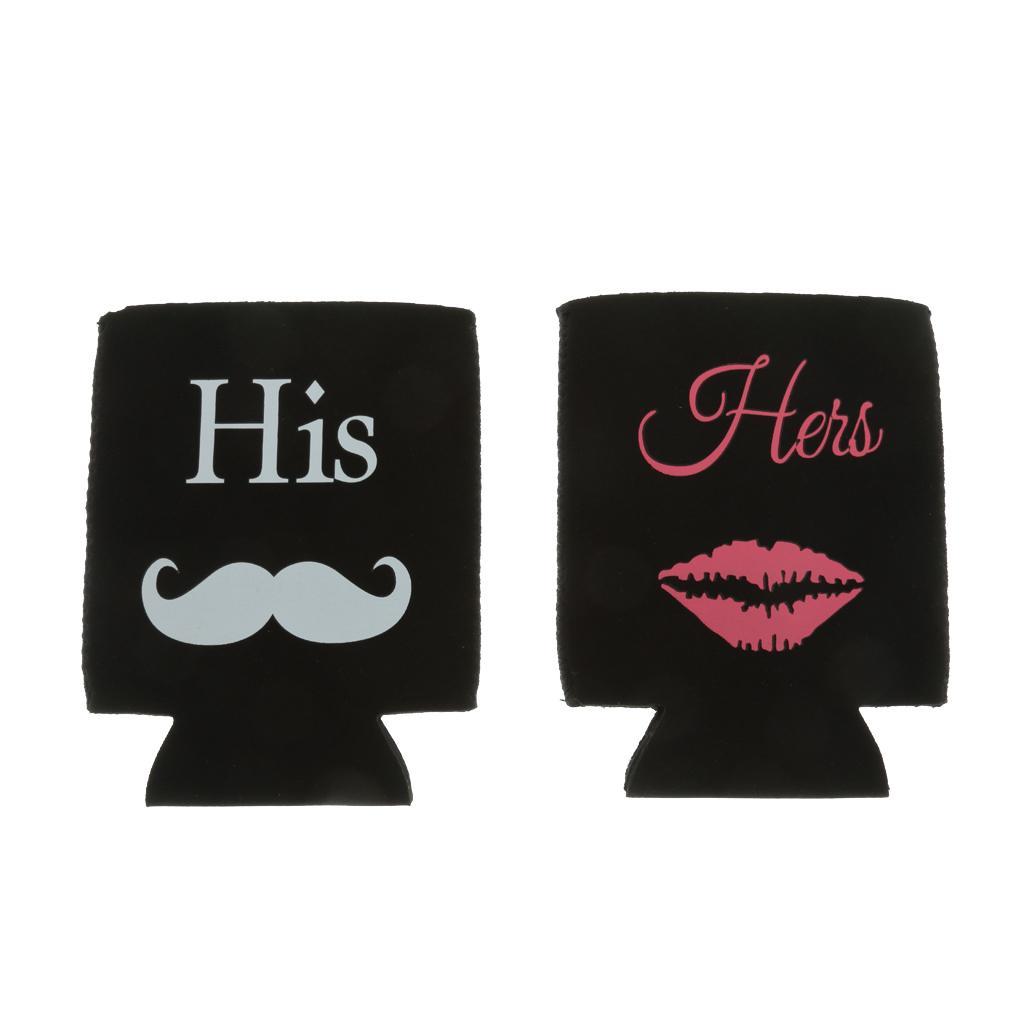 1 Set of Neoprene Wedding Beer Bottle Tin Can Cooler " His & Her" Cup Sleeve Holder