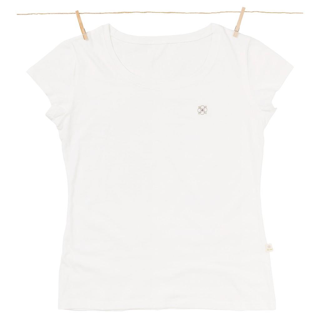 Áo phông nữ sợi bông hữu cơ màu trắng ngà nhãn thêu màu - Organic and Natural Life by Mimi