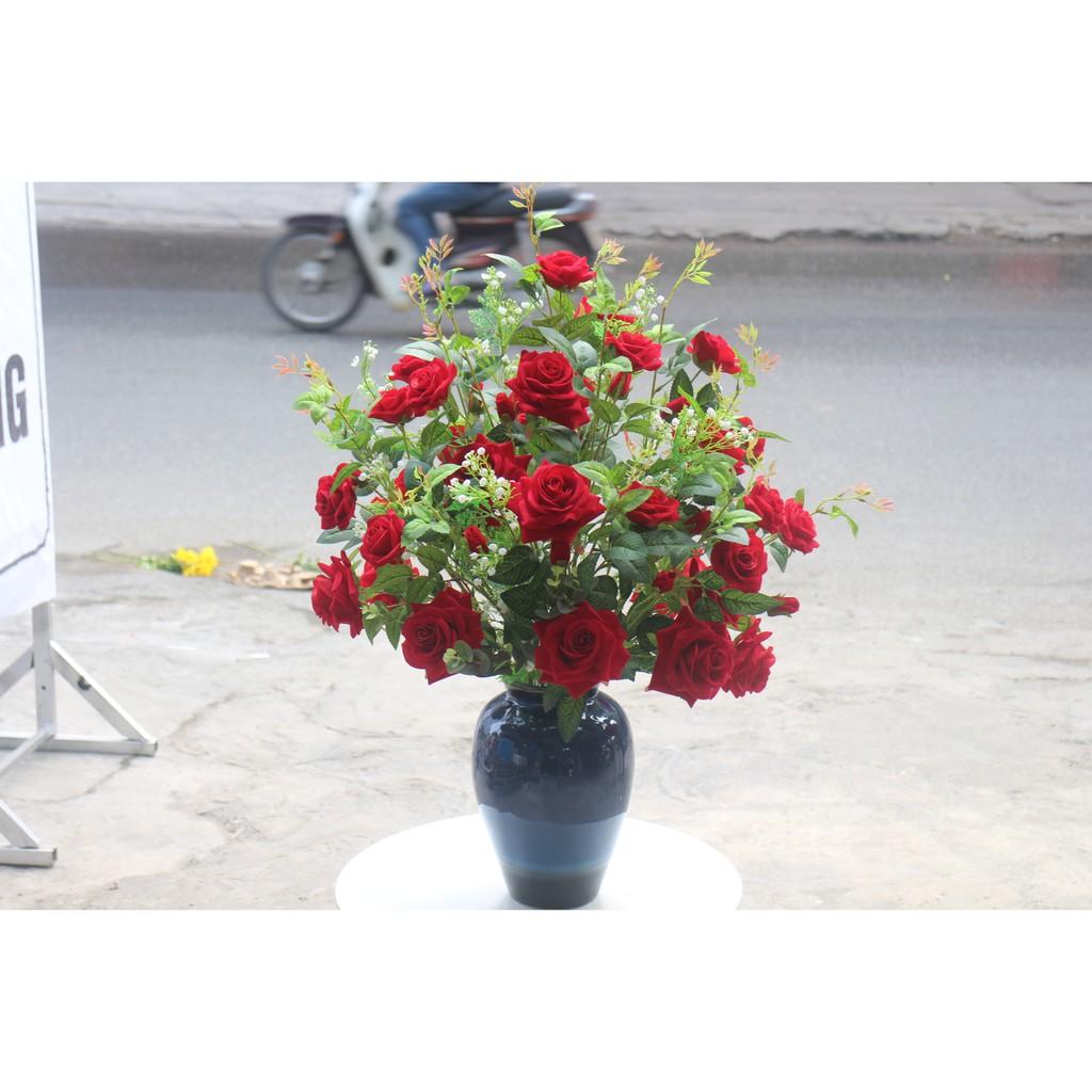 Cành hoa hồng nhung 2 bông 1 nụ
