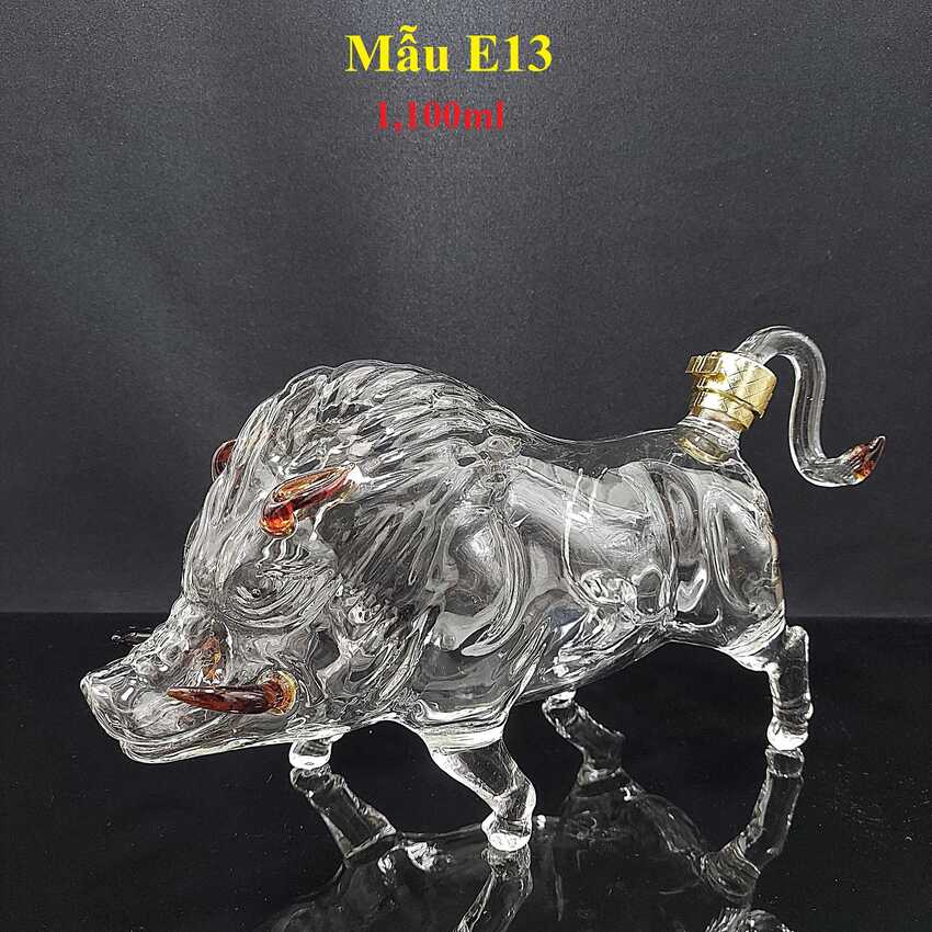 Bình Đựng Rượu 12 Con Giáp mẫu con heo 1100ML - Vỏ Chai Rượu Thủy Tinh cao cấp