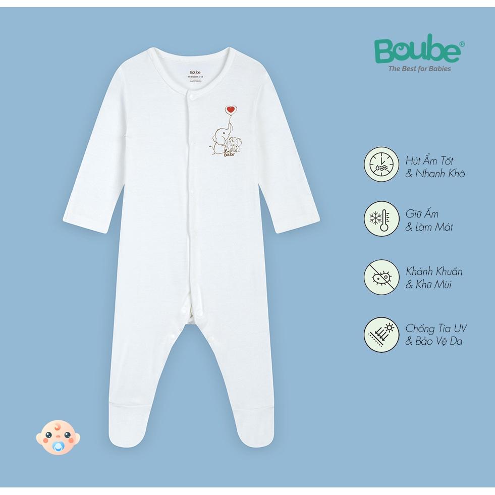 Bộ liền thân cài thẳng dài tay màu trắng Boube - Chất liệu Petit thoáng mát - Size Newborn