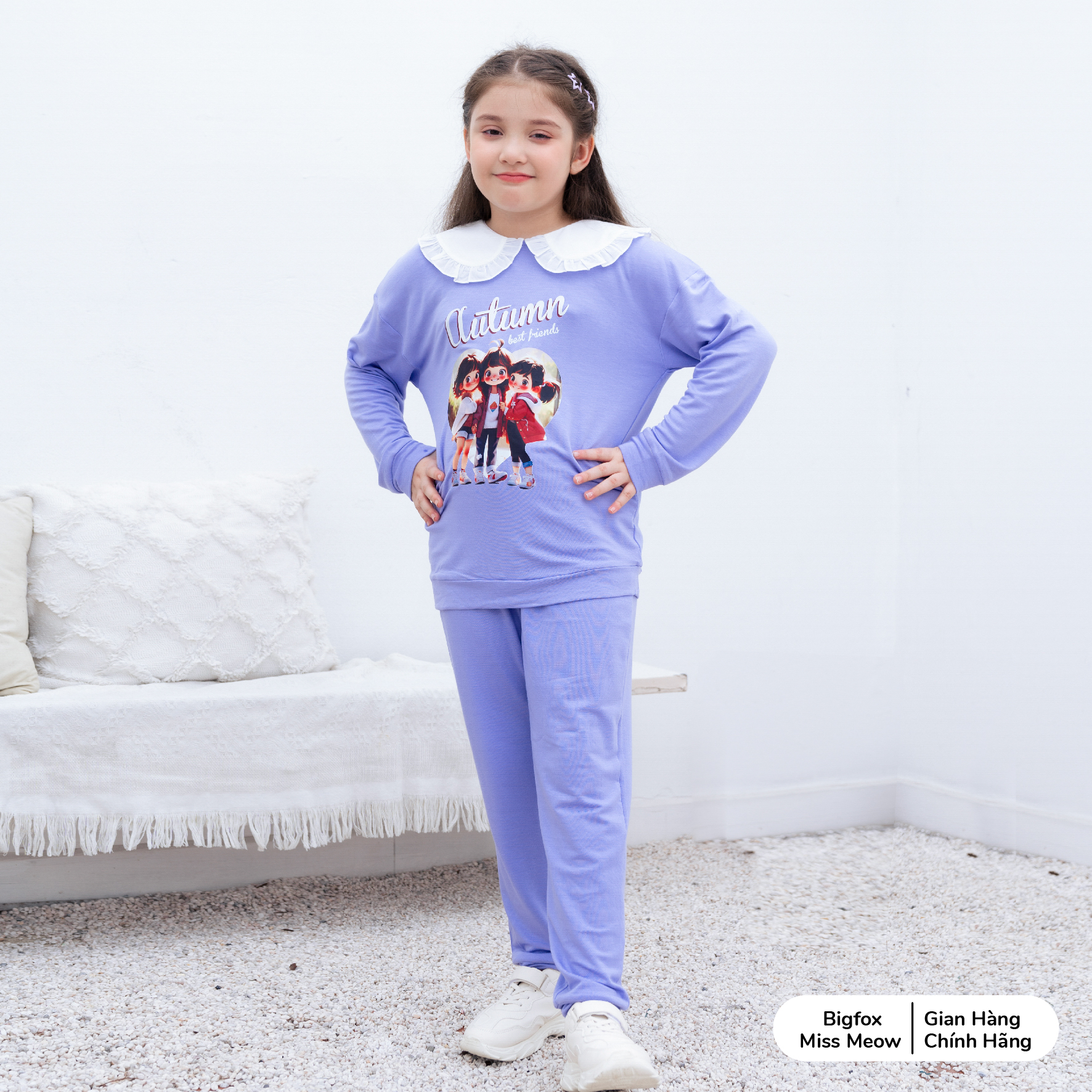 Bộ nỉ dài tay bé gái size đại BIGFOX MISS MEOW quần áo thu đông ấm áp cho trẻ em kiểu Hàn cỡ 3,7,11 tuổi 20kg 40kg 1974