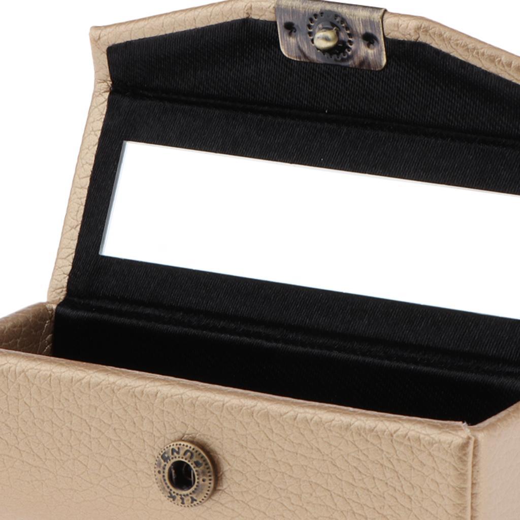 2Pcs Leather Single Lipstick Holder Case Storage Box w/ Small Mirror Gift