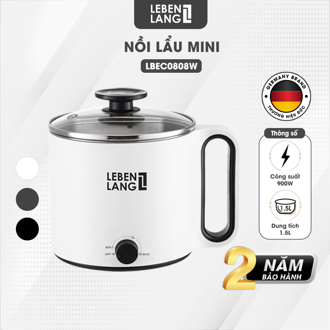 Nồi lẩu điện mini đa năng chống dính Lebenlang LBEC0808 1500ml, bảo hành 2 năm - hàng chính hãng