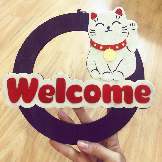 Bảng gỗ chữ Welcome treo cửa ra vào, treo cửa hàng shop thời trang quán cafe có sẵn dây treo tặng móc dán