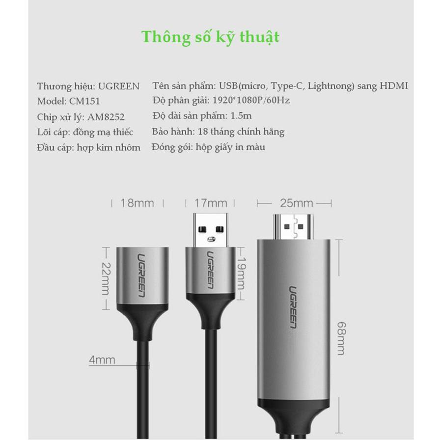 Ugreen 50291 - Kết nối điện thoại, máy tính bảng sang tivi, máy chiếu HDMI chính hãng - Hàng Chính Hãng