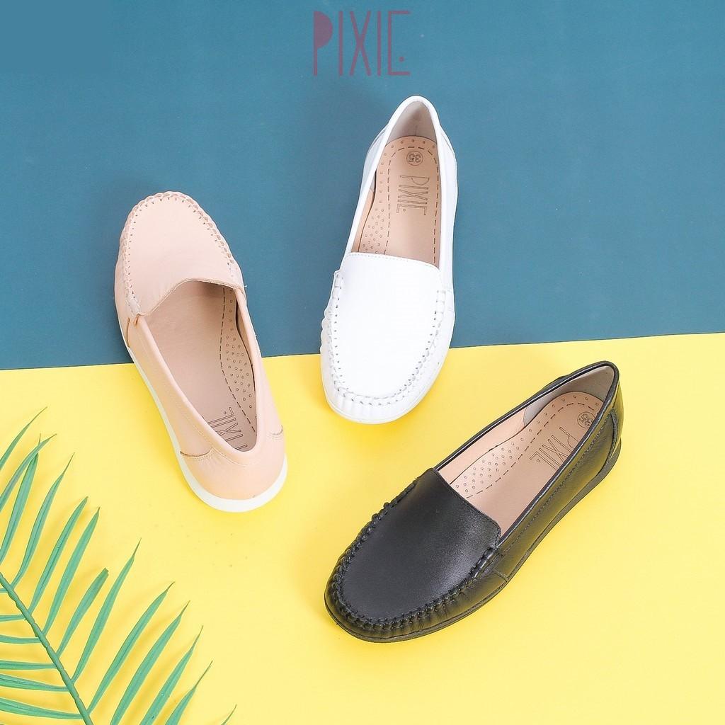 Giày Mọi Moccasin Da Bò Thật Đế Cao Su Pixie X482