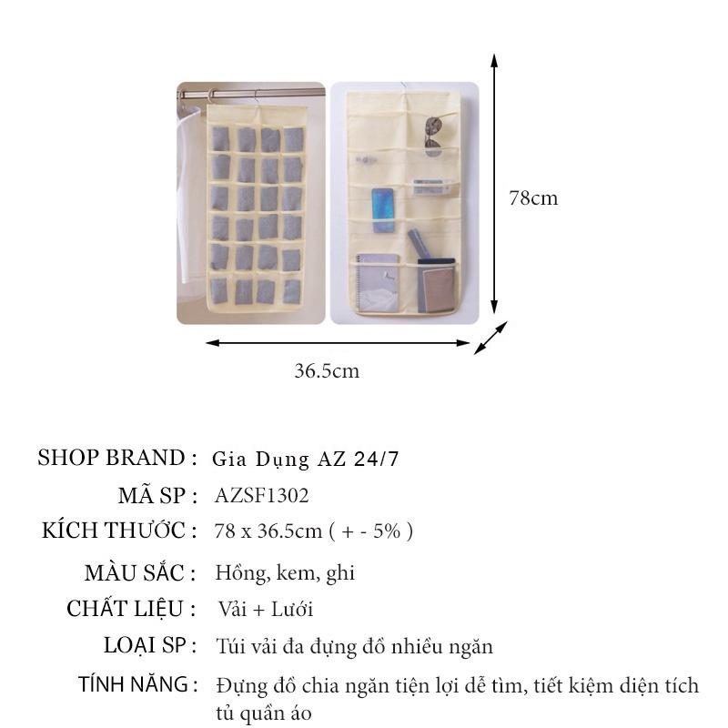 Túi vải đựng đồ lót 2 mặt loại dày dặn 30 ngăn có móc treo tiện lợi không thấm nước AZSF1302