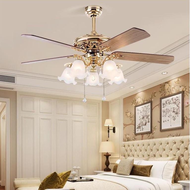 Quạt Trần Đèn 5 Cánh Tân Cổ Điển Cao Cấp Cho Phòng Khách- Ngủ,Điều Khiển Từ Xa Siêu Mát,Hàng Nhập Khẩu